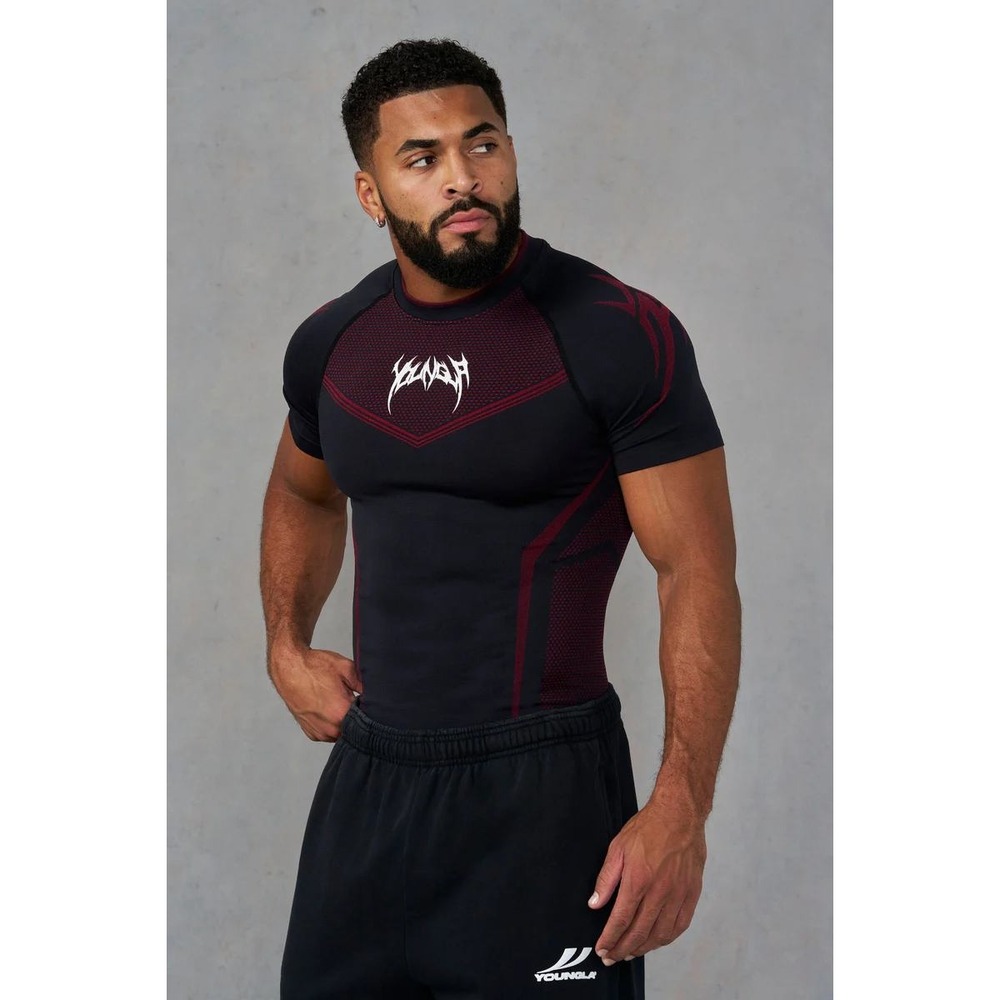 YoungLA 4065 Warrior x Compression Tee Black Red Size Small